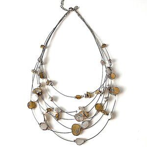Lia Sophia Skipping Stones multi-row short gold & silver bead necklace